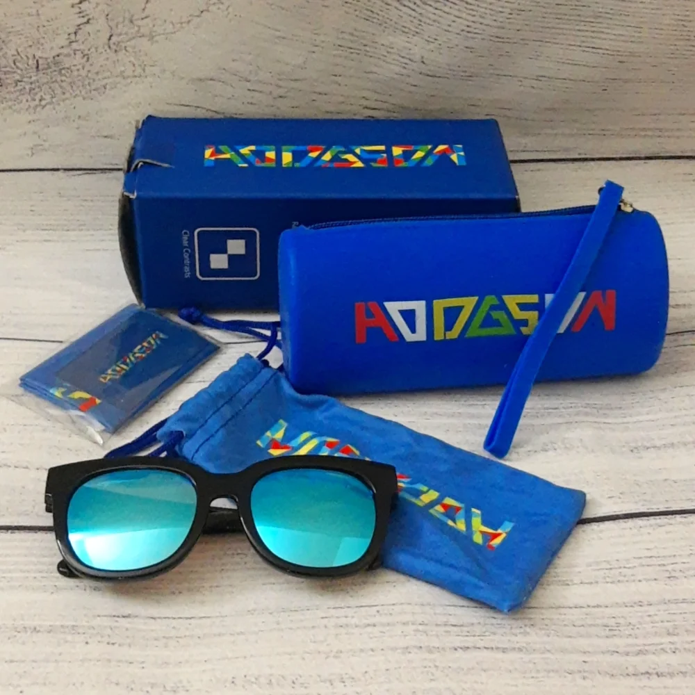 Kids Mirrored Polarized Sunglasses, Silicone UV Protection, Black Blue